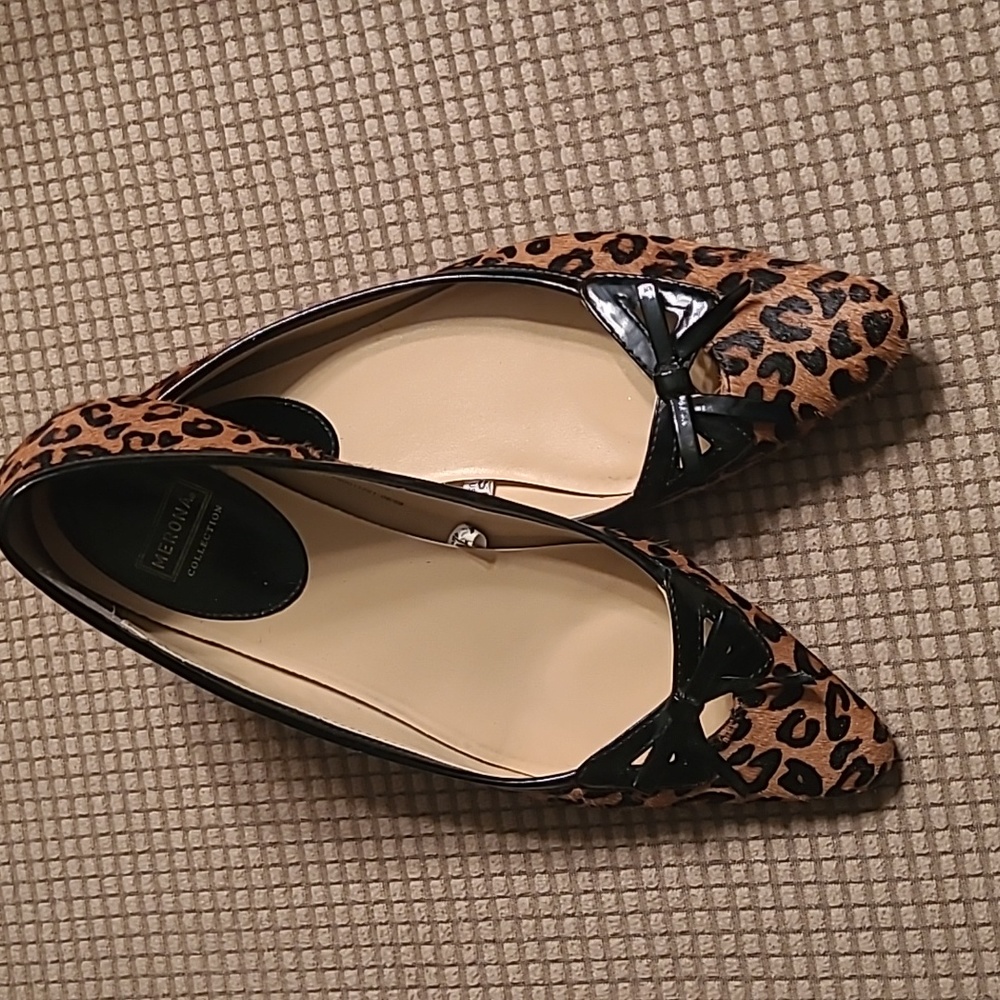 Merona Womens 9 classic animal print fur slip on ballet flats shoes with bows